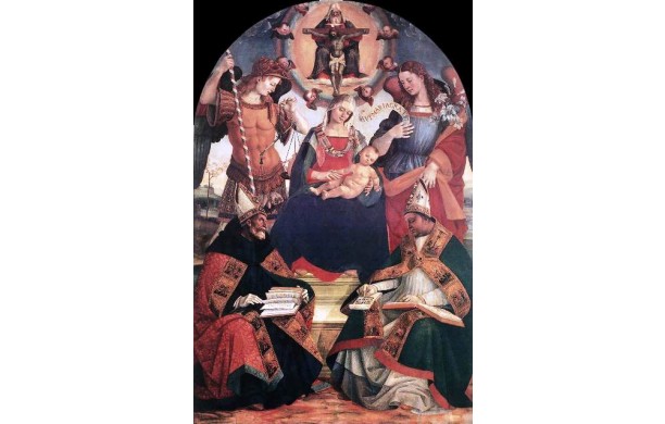 Agostino, Atanasio, la Madonna con il Bambino e la Trinità