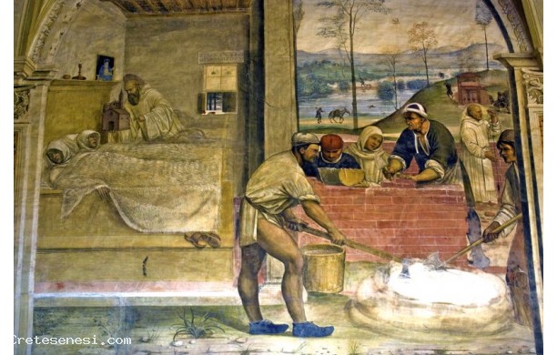 31 - Come Benedetto appare a due monaci lontani e loro disegna la costruzione di uno monastero