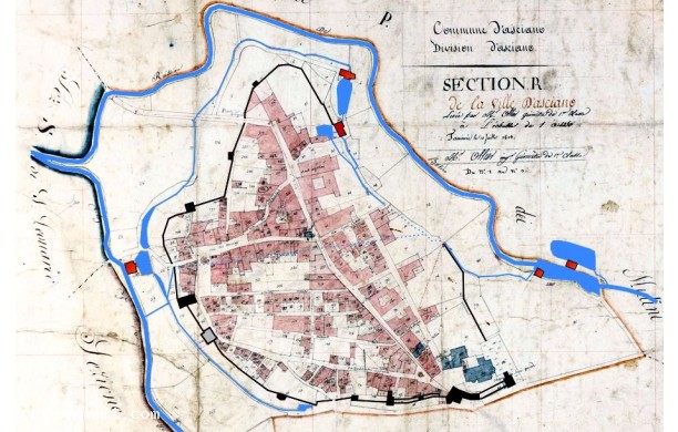 1813 - La Mappa di Ascano con Mura, Mulini e Corsi d'Acqua