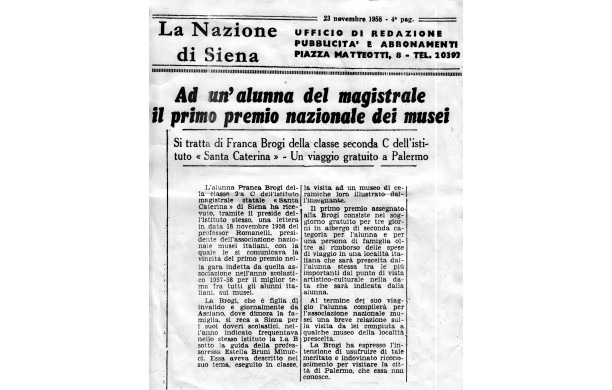 1958, 23 Novembre - Franca Brogi conquista un premio nazionale