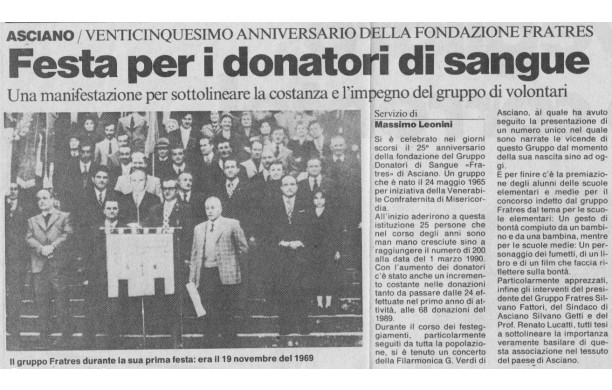 1990, 25 Maggio - Articolo sul 25° dei Donatori di Sangue