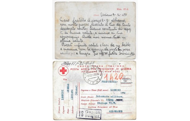 1943, 9 Dicembre - Cartolina a Ivo prigioniero in campo di concentramento